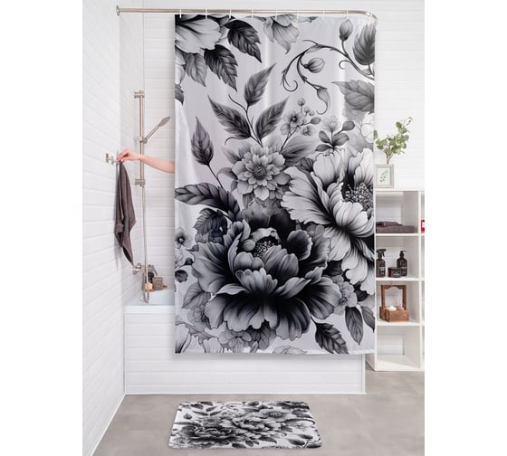 Изображение товара Штора занавеска для ванной тканевая JOYARTY "Удивительные цветы" 180x200 см, sc_sd3589