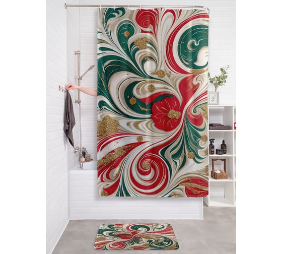 Изображение товара Штора занавеска для ванной тканевая JOYARTY "Хаотичные разводы" 180x200 см, серия Новый год и Рождество sc_sd3922