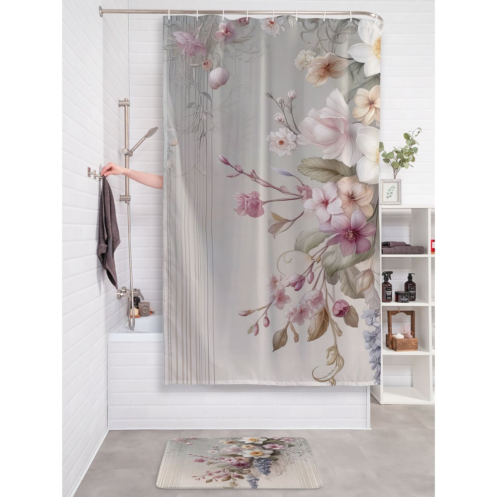 Изображение товара Штора для ванной тканевая JOYARTY 180x200 см с цветочным рисунком