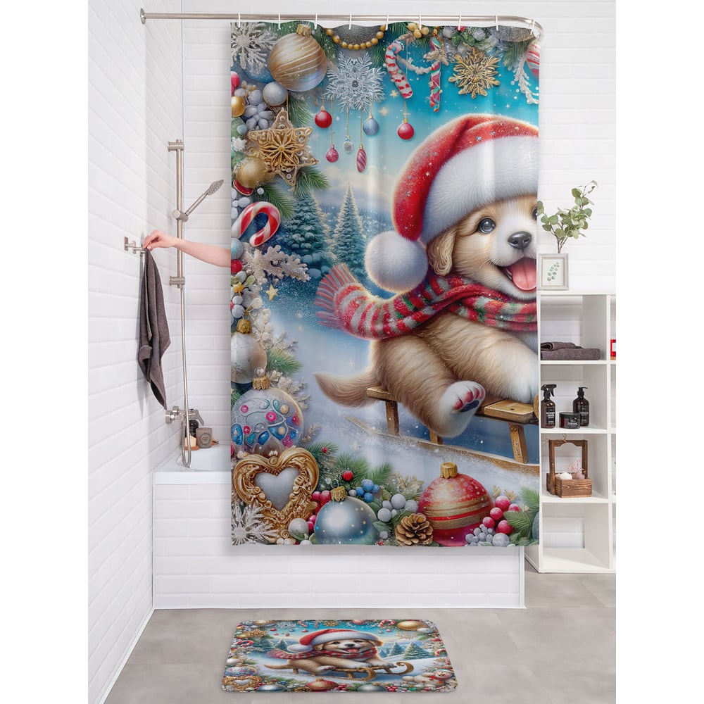 Изображение товара Штора занавеска для ванной тканевая JOYARTY 180x200 см серия Новый год и Рождество