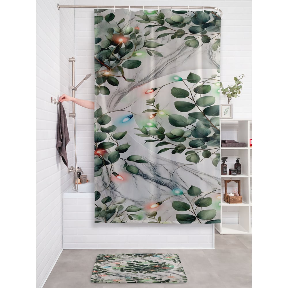 Изображение товара Штора занавеска для ванной тканевая JOYARTY Эвкалипт в огоньках 180x200 см