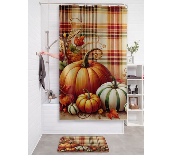 Изображение товара Штора занавеска для ванной тканевая JOYARTY "Шотландская тыква" 180x200 см, sc_sd4010