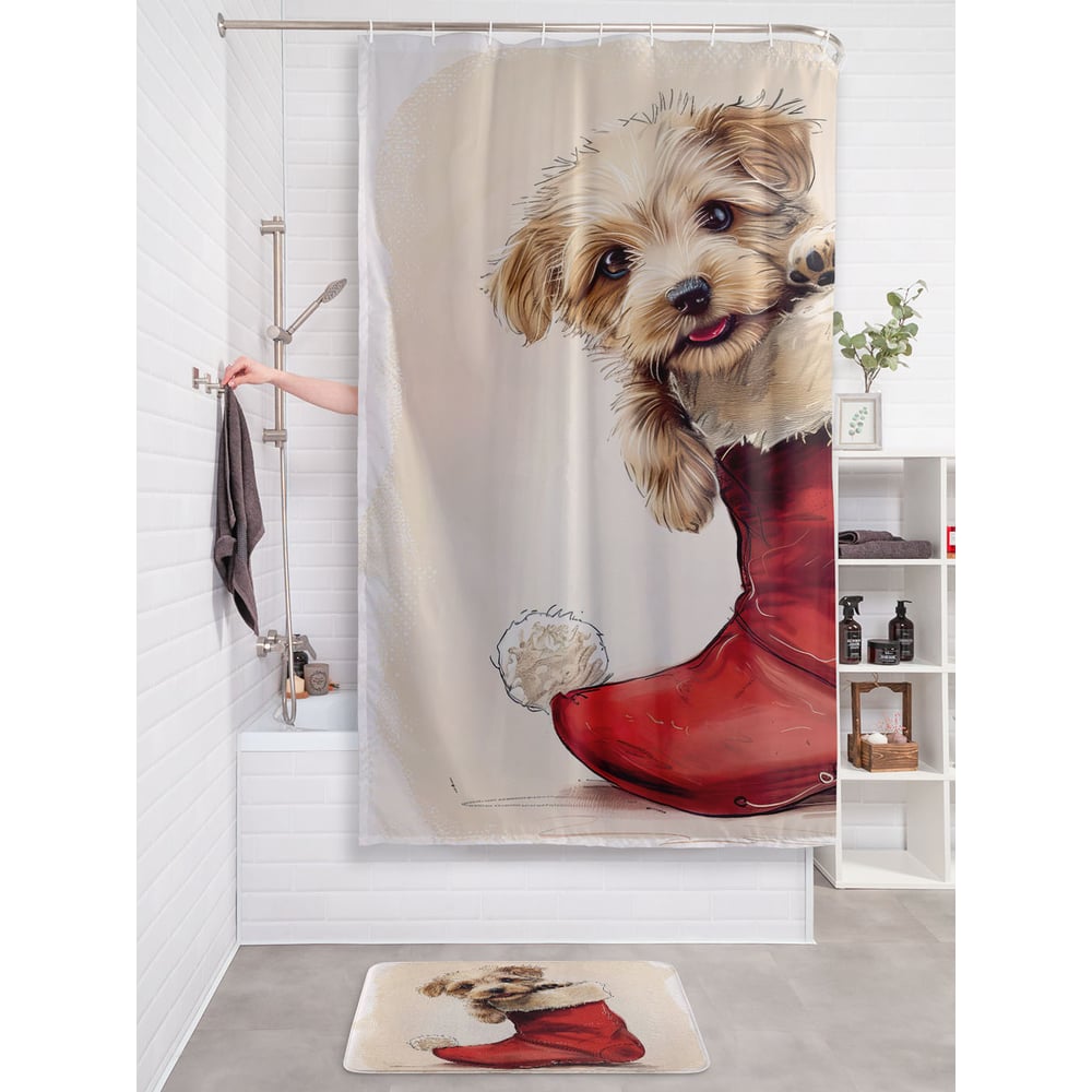 Изображение товара Штора занавеска для ванной JOYARTY Щенок в валенке 180x200 см