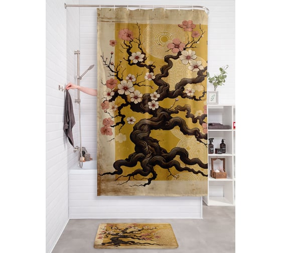 Изображение товара Штора занавеска для ванной тканевая JOYARTY "Сакура" 180x200 см, sc_sd3566