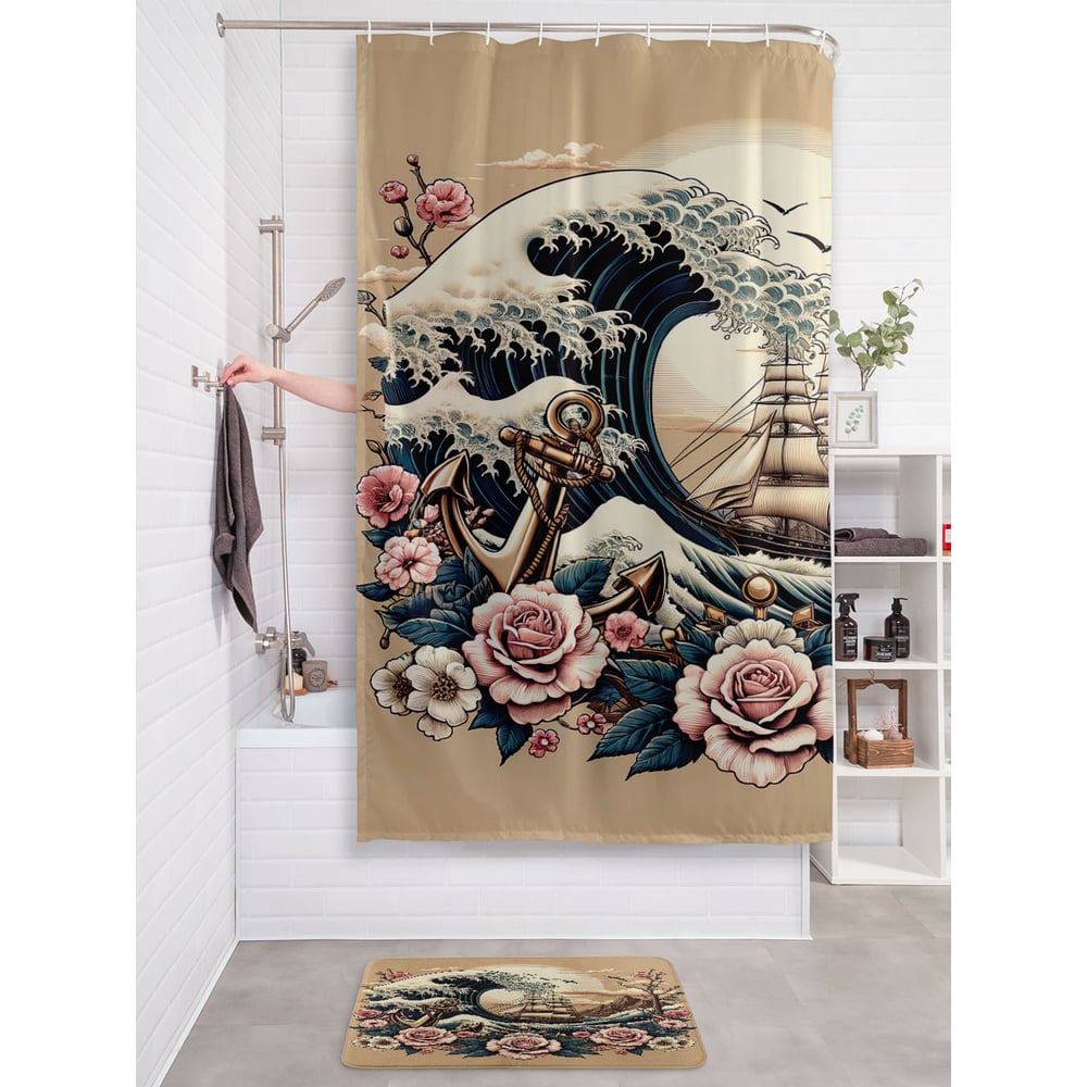 Изображение товара Штора занавеска для ванной JOYARTY Розы на волне 180x200 см