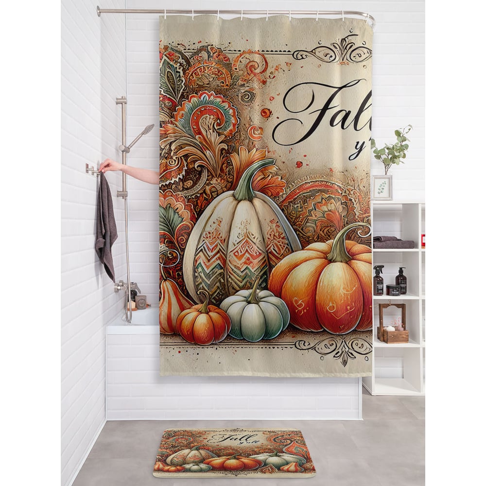 Изображение товара Штора занавеска для ванной тканевая JOYARTY Тыква в узоре 180x200 см