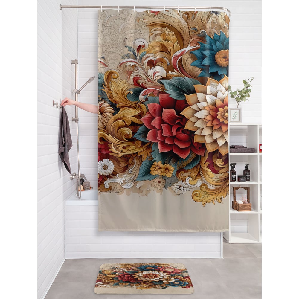 Изображение товара Штора занавеска для ванной тканивая JOYARTY Сухой букет 180x200 см