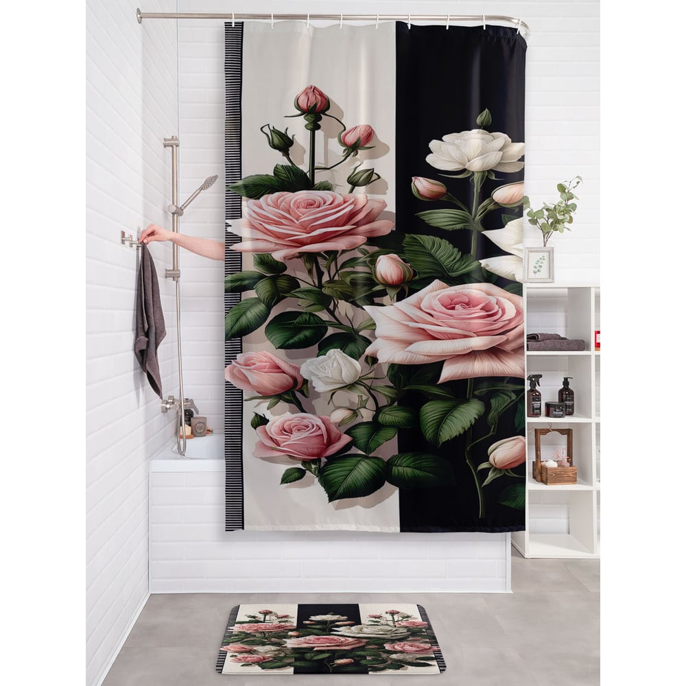 Изображение товара Штора занавеска для ванной JOYARTY Розы в полоску 180x200 см