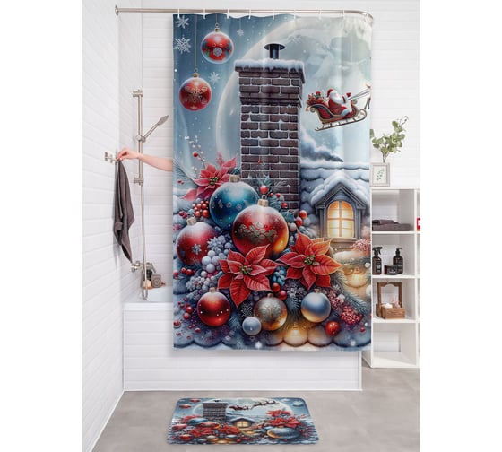 Изображение товара Штора занавеска для ванной тканевая JOYARTY "Сказочная ночь" 180x200 см, серия Новый год и Рождество sc_sd3869