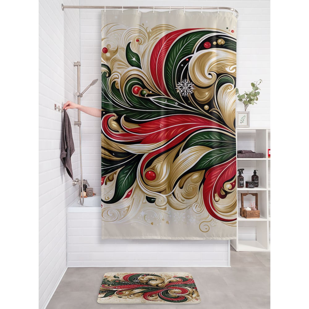 Изображение товара Штора занавеска для ванной тканевая JOYARTY Узор краской 180x200 см серия Новый год и Рождество