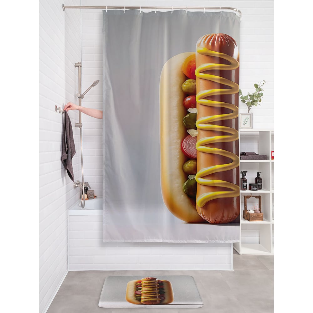Изображение товара Штора занавеска для ванной JOYARTY Хот-дог 180x200 см