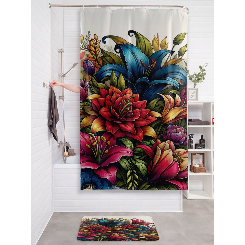 Изображение товара Штора занавеска для ванной тканевая JOYARTY Цветочное настроение 180x200 см