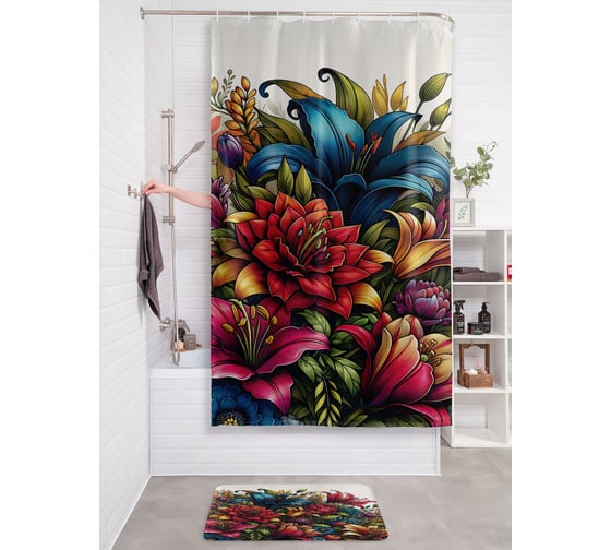 Изображение товара Штора занавеска для ванной тканевая JOYARTY "Цветочное настроение" 180x200 см, sc_sd3526