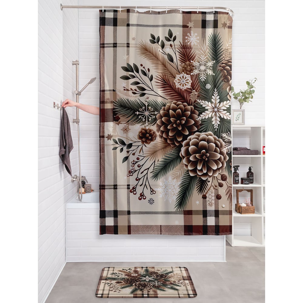 Изображение товара Штора занавеска для ванной JOYARTY "Шишки в иголках" 180x200 см