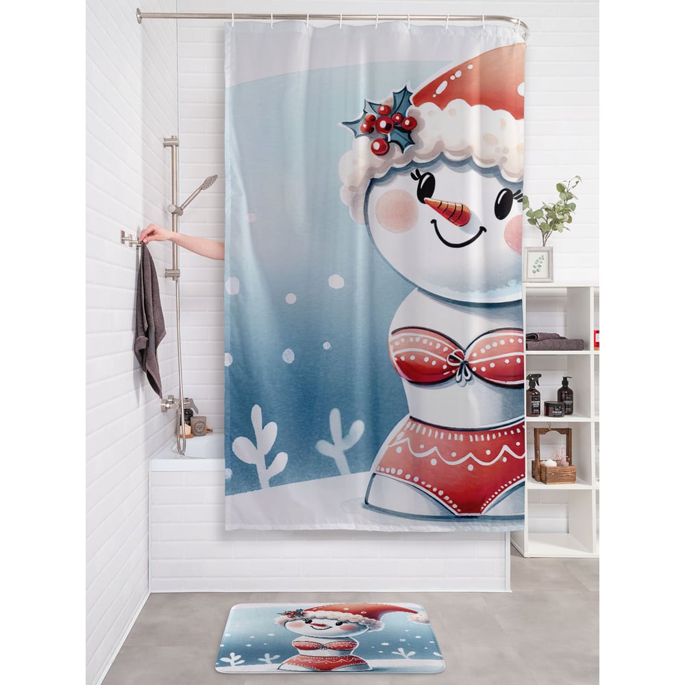 Изображение товара Штора для ванной JOYARTY Снеговик бикини 180x200 см