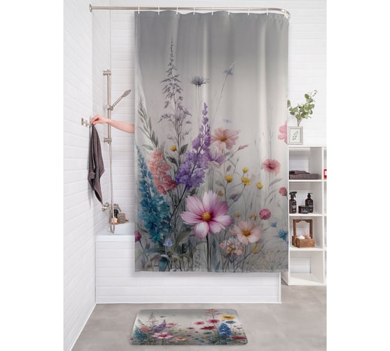 Изображение товара Штора занавеска для ванной тканевая JOYARTY "Цветы в тумане" 180x200 см, sc_sd3479