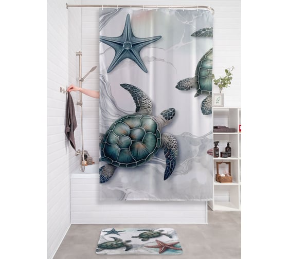 Изображение товара Штора занавеска для ванной тканевая JOYARTY "Черепахи мраморные" 180x200 см, sc_sd3501