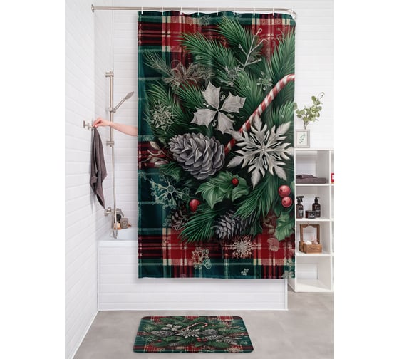 Изображение товара Штора занавеска для ванной тканевая JOYARTY "Снежинки в иголках" 180x200 см, серия Новый год и Рождество sc_sd3904