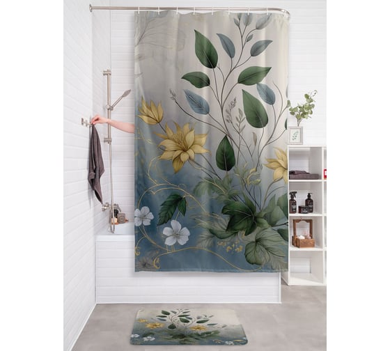 Изображение товара Штора занавеска для ванной тканевая JOYARTY "Туманные цветы" 180x200 см, sc_sd3586