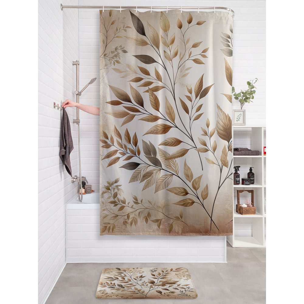 Изображение товара Штора занавеска для ванной тканевая JOYARTY Узор веточками 180х200 см