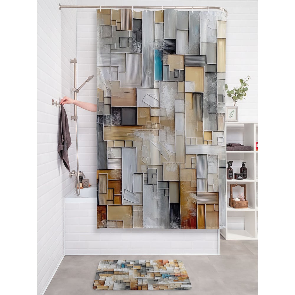 Изображение товара Штора занавеска для ванной тканевая JOYARTY Тетрис краской 180x200 см
