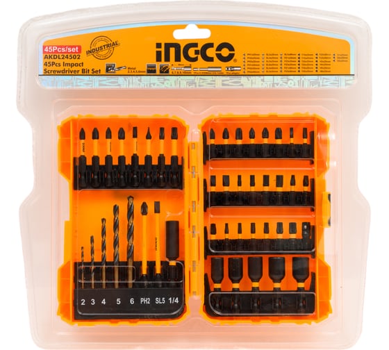 Изображение товара Набор ударных бит головок сверл INDUSTRIAL 45 шт INGCO AKDL24502