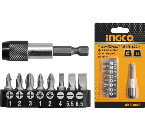 Изображение товара Набор бит с магнитным держателем (9 предметов; 25 мм) INGCO AKSD0071