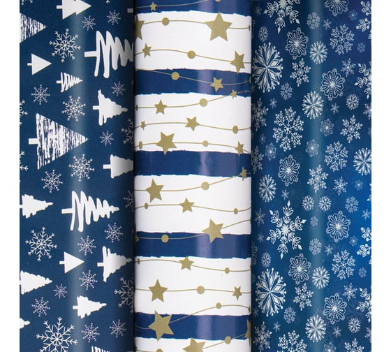 Изображение товара Новогодняя упаковочная бумага Золотая сказка 3 шт., Blue Collection, 70х100 см, 3 дизайна 592058
