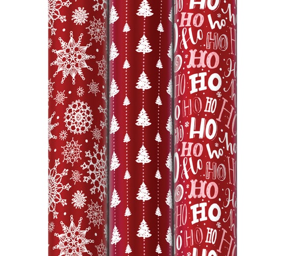 Изображение товара Новогодняя упаковочная бумага Золотая сказка 3 шт., Red Collection, 70х100 см, 3 дизайна 592057