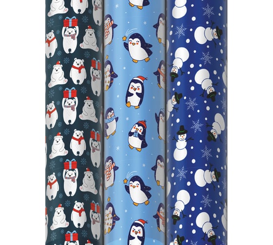 Изображение товара Новогодняя упаковочная бумага Золотая сказка 3 шт., Snow Fun, 70х100 см, 3 дизайна 592060