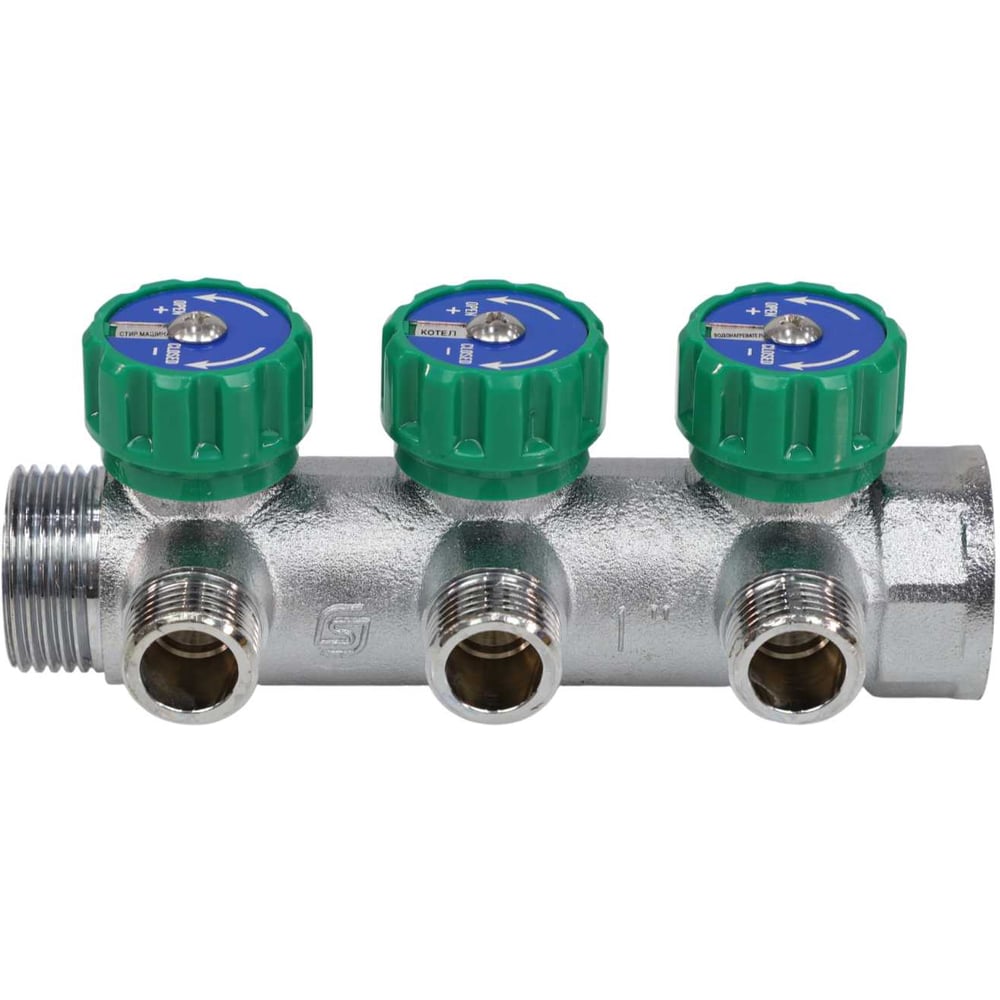 Изображение товара Коллектор с регулирующими клапанами SantechSystems 1" 3 выхода н/р межосевое 45мм
