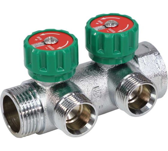 Изображение товара Коллектор с регулирующими клапанами SantechSystems 1", 2в 3/4" ЕК н/р, межосевое расстояние между выходами 45мм 129-8679