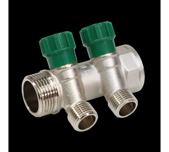 Изображение товара Коллектор с регулирующими клапанами SantechSystems 1", 2выхода под плоское уплотнение 1/2" н/р, межосевое расстояние между выходами 36мм 129-9348