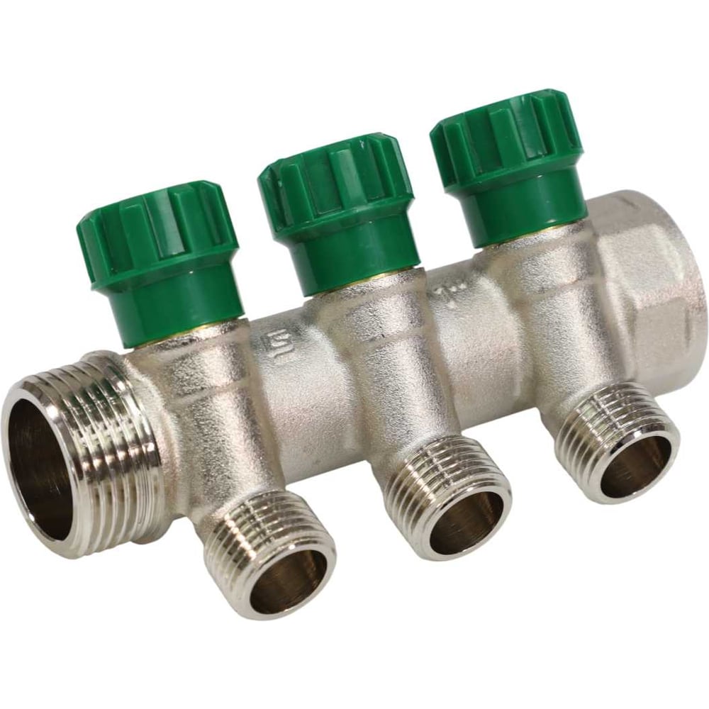 Изображение товара Коллектор с регулирующими клапанами SantechSystems 1" 3 выхода под плоское уплотнение