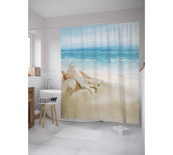 Изображение товара Штора (занавеска) для ванной JoyArty "Песчаные останки" из сатена, 180х200 см с крючками, sc_8255
