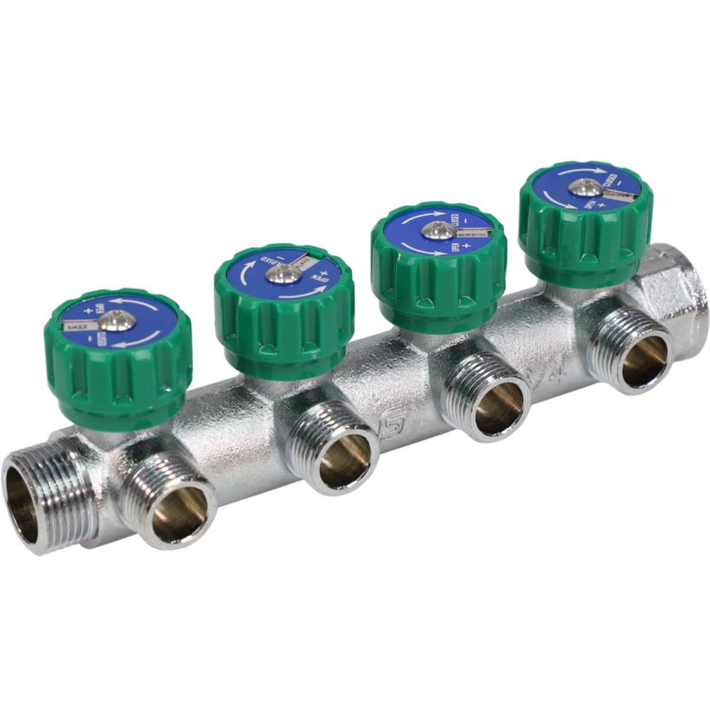 Изображение товара Коллектор лат клап рег SantechSystems 3/4" 4 выхода под уплотнение 1/2" межосевое 45 мм