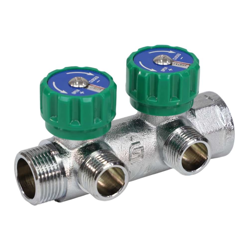 Изображение товара Коллектор с регулирующими клапанами SantechSystems 3/4 2 выхода под 1/2 плоское уплотнение