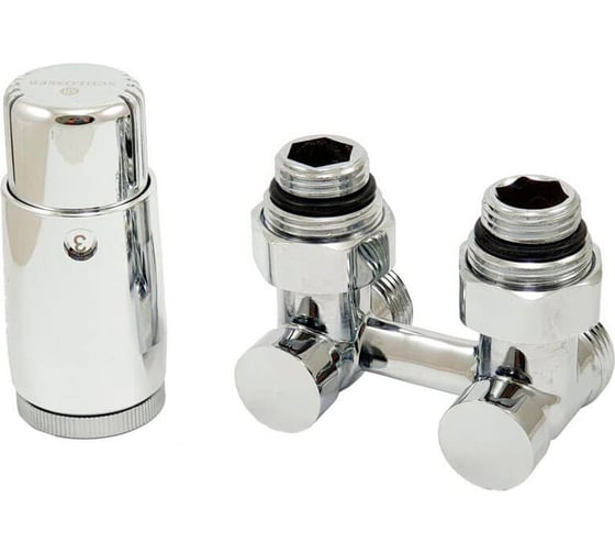 Изображение товара Комплект узла нижнего подключения SCHLOSSER G3/4x3/4 D=50мм угловой, термоголовка MINI, хром 600800058