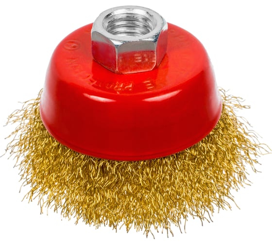 Изображение товара Щетка чашечная для УШМ 75 мм, М14, проволока гофрированная, латунированная сталь 0.3 мм ОТП  01 03 10 03 01 02 03 04 01