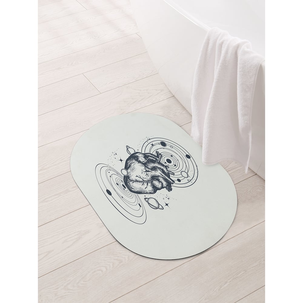 Изображение товара ОВальный противоскользящий коврик для ванной JOYARTY серия Космическое сердце 58x38 см