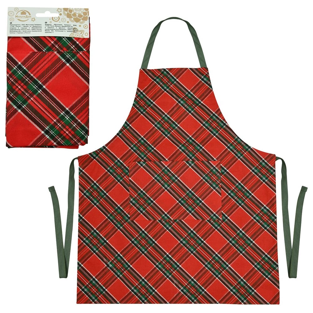 Изображение товара Фартук МУЛЬТИДОМ Шотландка с карманом 70х80 см универсальный хлопок