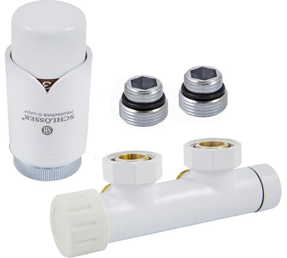 Изображение товара Узел подключения SCHLOSSER DUO-PLEX 3/4xМ22x1.5 +2 ниппеля 1/2x3/4 угловой, левый, белый 602100003