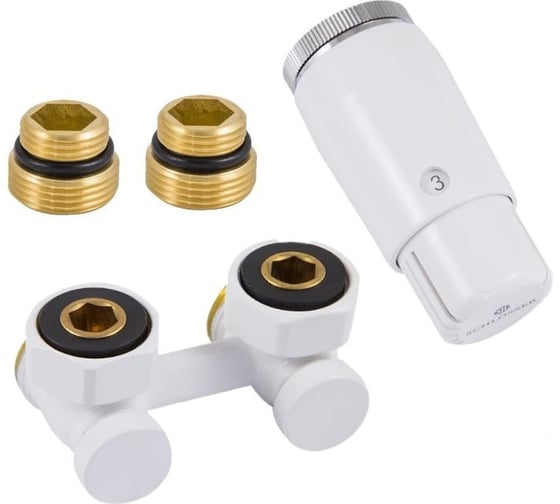 Изображение товара Комплект узла нижнего подключения SCHLOSSER G3/4x3/4 D=50мм угловой, термоголовка MINI, белый 600800056