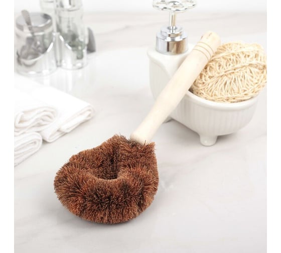 Изображение товара Ерш-щетка для чистки посуды Доляна щетина кокос, деревянная ручка, 25х8х6 см 2969514