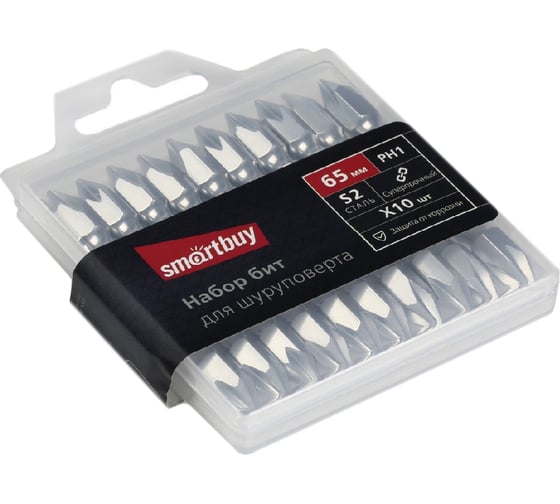 Изображение товара Набор бит двухсторонних (10 шт; PH1; 65 мм; сталь S2) для шуруповерта SBT-SCBS-10P3