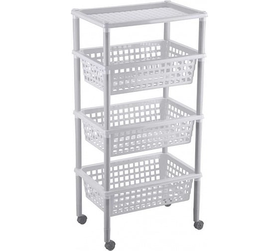 Изображение товара Этажерка Бытпласт Элиза 3 корзины + 1 полка, 420х290х880 мм, светло-серый 431240630