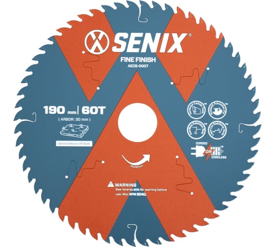 Изображение товара Диск пильный по дереву 190х30 мм, 60Т SENIX AECS-0007