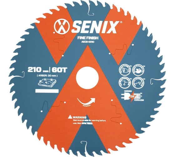 Изображение товара Диск пильный по дереву 210х30 мм, 60Т SENIX AECS-0010