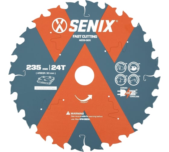 Изображение товара Диск пильный по дереву 235х30 мм, 24Т SENIX AECS-0011