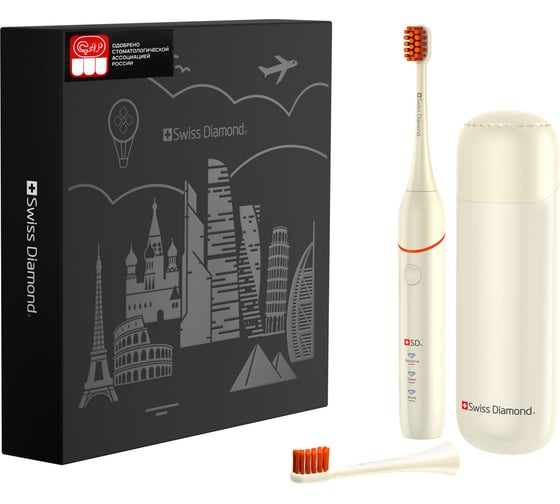 Изображение товара Звуковая зубная тревел-щетка Swiss Diamond 3 режима, цвет бежевый SD-STB33802BG